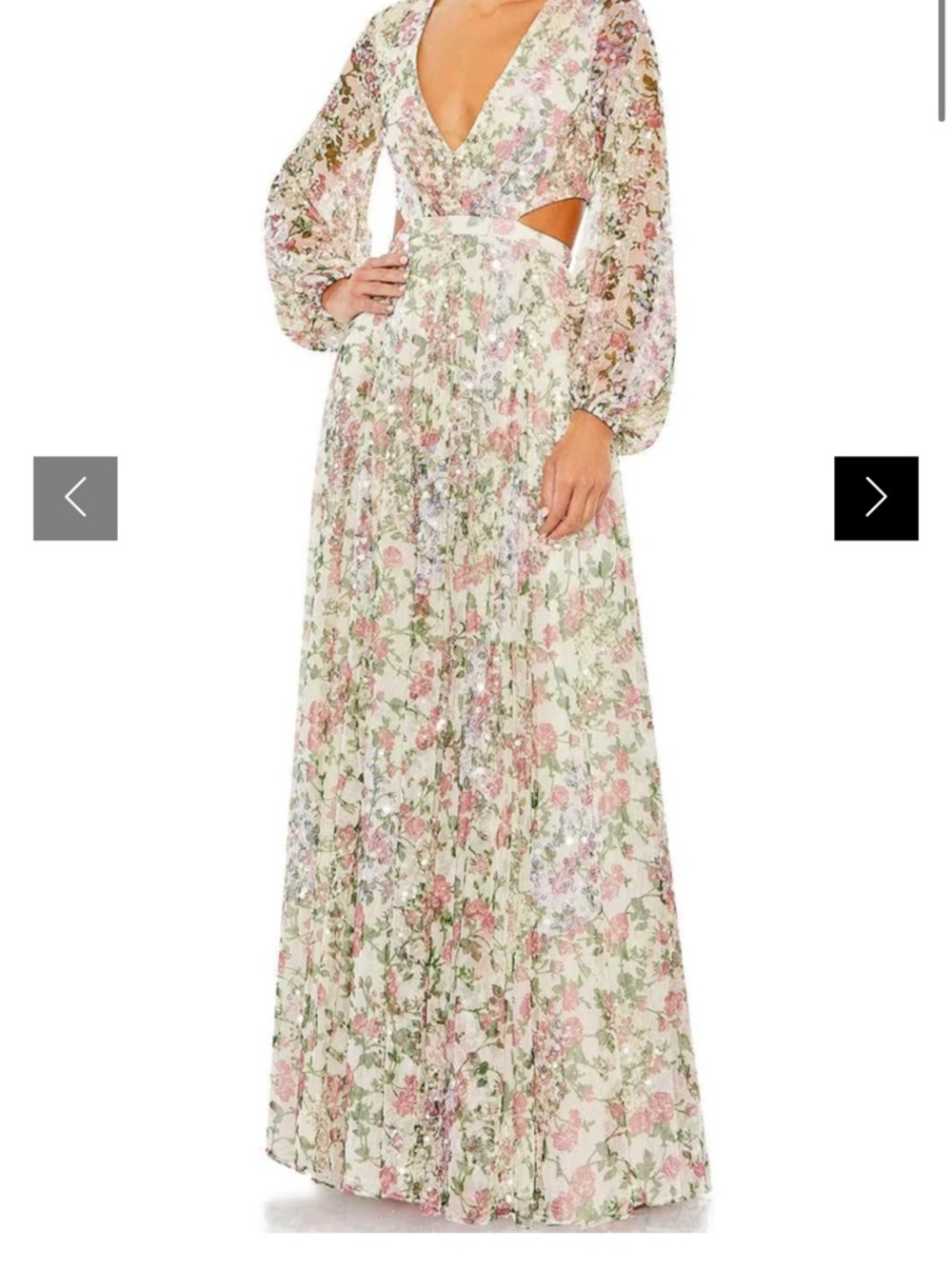 Mac Duggal Pink, Green & Cream Floral Chiffon Maxi Gown